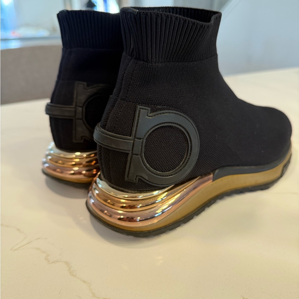 Salvatore Ferragamo Black and Gold Sneakers